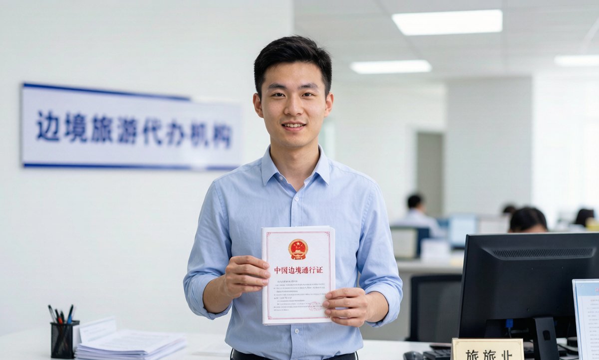 A traveler holding a Chinese border pass document